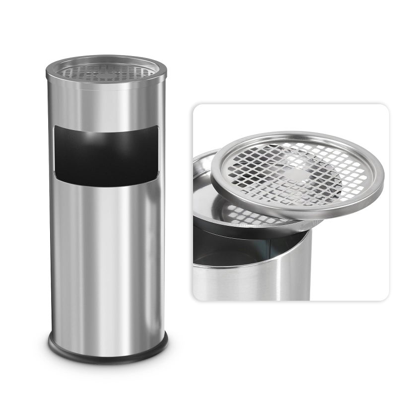 BEAMNOVA Trash Can with Lid Outdoor Indoor Stainless Steel Commercial Garbage Bin Waste Container for Patio Yard Garage with Inside Barrel, Metallic, 9.8 in x 24 in (D * H) - Image 1